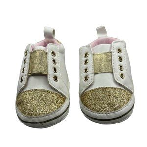 Baby Sneakers bebe Baby White/Pink/Gold Glitter Sz 2
